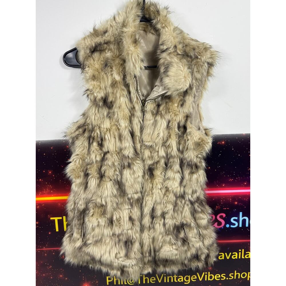 Bagatelle Reversible Faux Fur Leopard Print Puffer Vest Women's M Beige Brown